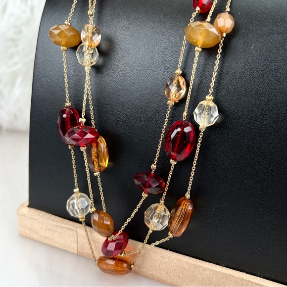 Pretty multi strand, red, clear and orange costume necklace - Picture 1 of 8